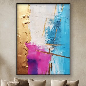 Pink, Blue, 100% Hand Painted , Abstract Oil Painting, Textured Canvas Art, Living Room Wall Decor, Acrylic Painting for Home Or Office