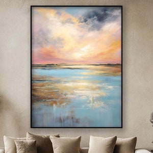 Blau, rosa Himmel, 100% handgemaltes abstraktes Ölgemälde, strukturierte Leinwandkunst, Wohnzimmerwanddekor, Acrylmalerei für Haus oder Büro
