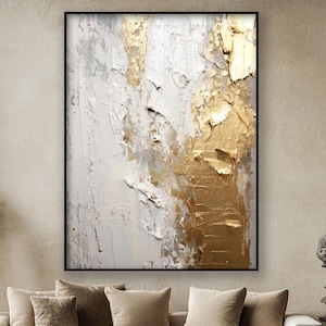 White And Gold, 100% Hand Painted , Abstract Oil Painting, Textured Canvas Art, Living Room Wall Decor, Acrylic Painting for Home Or Office
