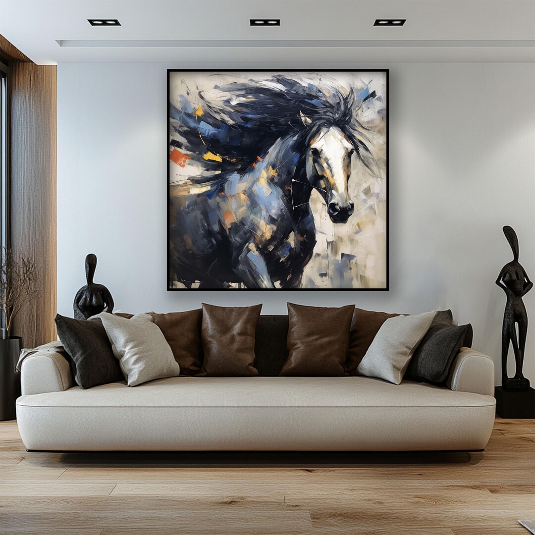 Abstract Running White Horse Oil Painting: Textured Canvas Art - Etsy