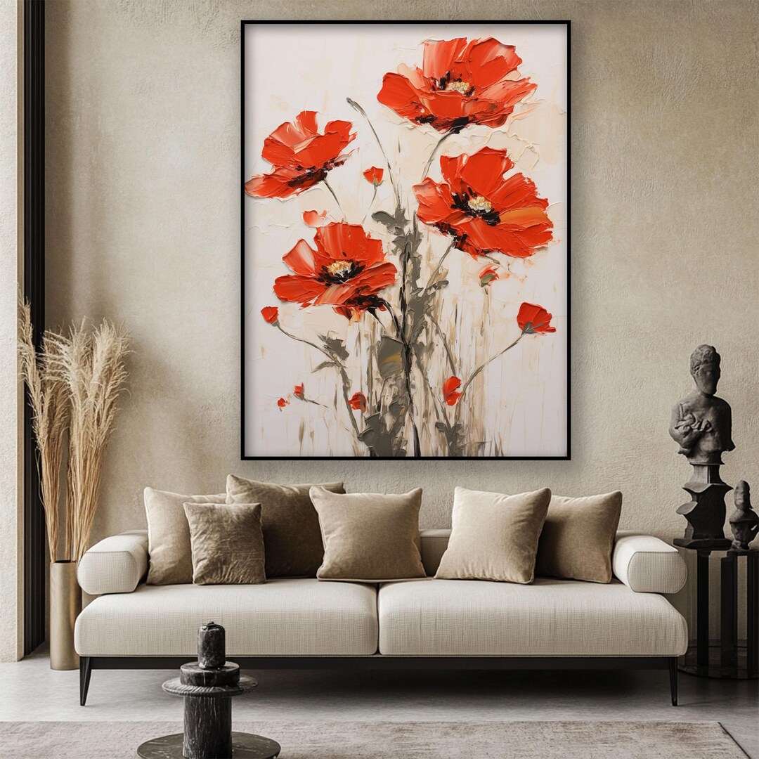 Hand-painted Red Poppy Oil Painting: Abstract Textured Canvas Art - Etsy