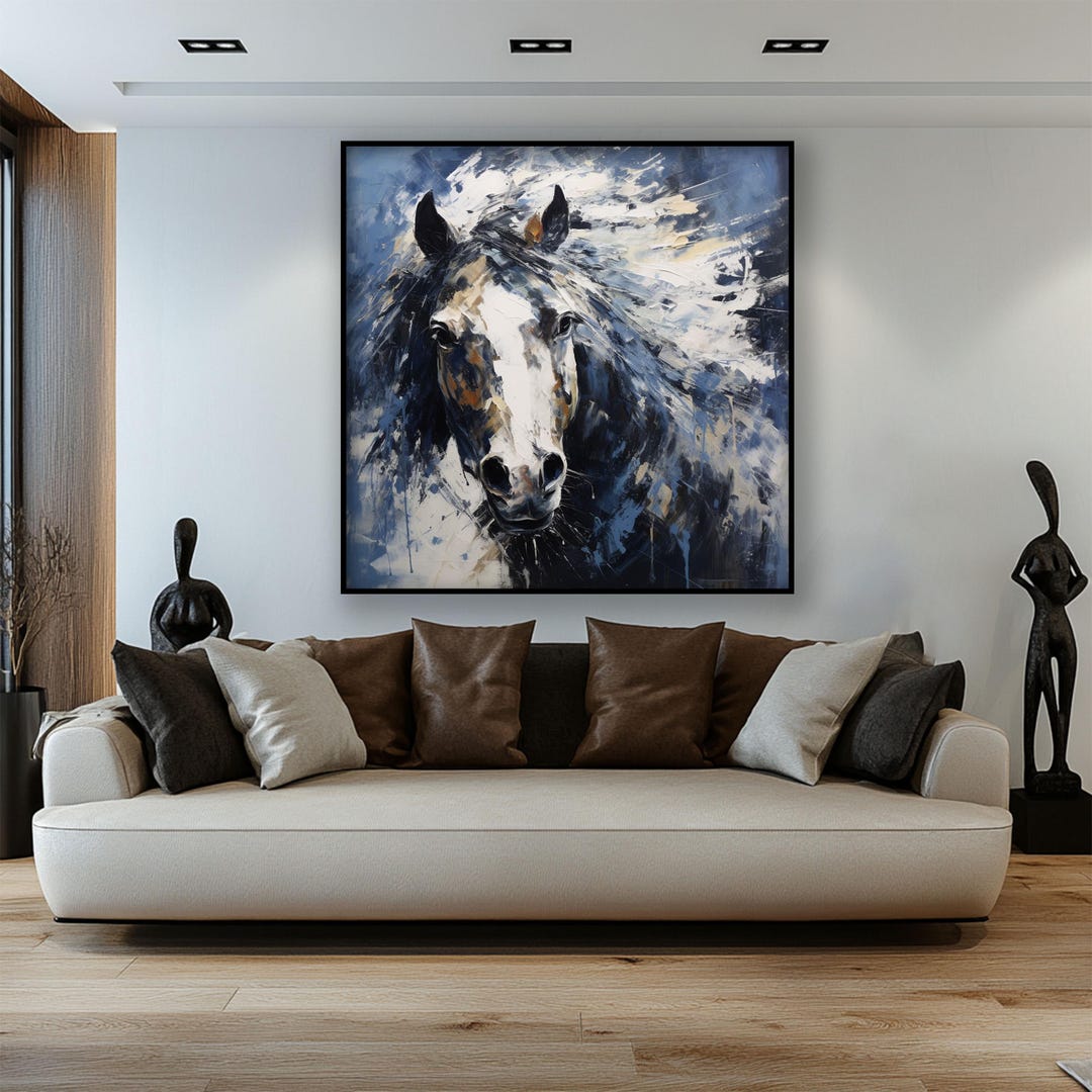 Abstract Blue Horse Oil Painting: Textured Canvas Art - Etsy
