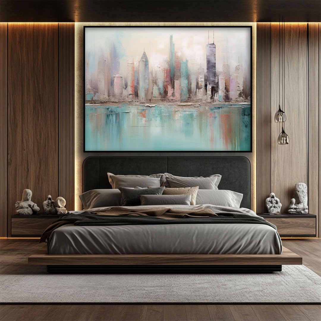 Sea, High Rise Buildings, 100% Hand Painted , Abstract Oil Painting ...
