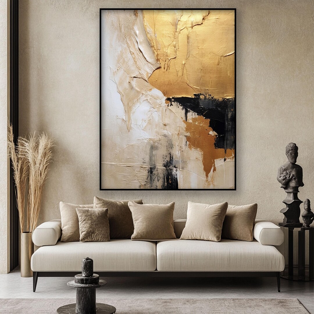 Hand-painted Gold Abstract Oil Painting: Textured Canvas Wall Art - Etsy