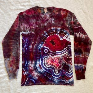 SMALL- Tie Dye Long Sleeve Cotton TShirt- Psychedelic Ice Dye Geode