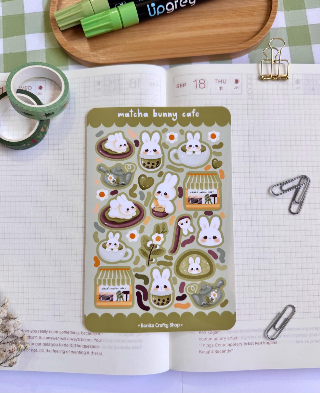 Cute Bunny Matcha Café Sticker Sheet 4x6| Kawaii Matcha Lovers Tea Boba ...