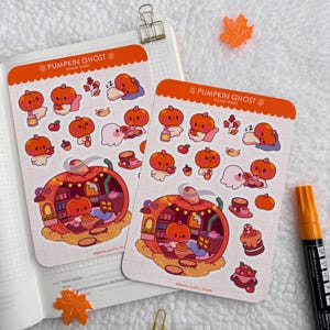 Cozy Fall Pumpkin Ghost Sticker Sheet 4x6| Autumn Matte Stickers for Journaling, Scrapbooking & Planner Decor| Cottagecore Fall Sticker
