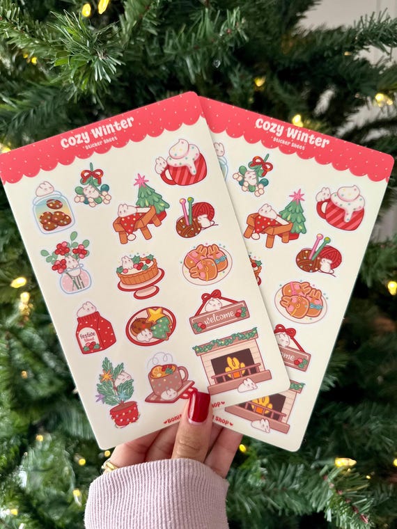 Cozy Winter Matte Christmas Sticker Sheet 4x6| Kawaii Festive Holiday Sticker for Journaling, Scrapbooking, Pen Pal & Stationery Deco Gift