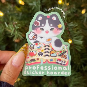 Vinilo mate profesional de gato acaparador de pegatinas/calcomanía kawaii para planificador, diario, álbum de recortes/pegatina para portátil/papelería