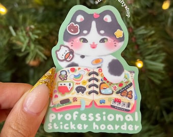Professional Sticker Hoarder Cat Matte Sticker Vinyl| Kawaii Planner, Journal, Scrapbook Decal Deco| Laptop Water Bottle Sticker| Stationery