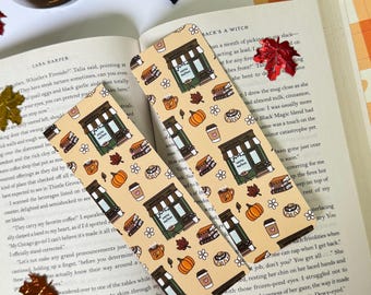 Cute Cozy Fall Bookstore Bookmark| Autumn leaves, Cinnamon Bun Pattern Bookmark| Gifts for Book Lovers, Readers, Students| Fall Bookworm