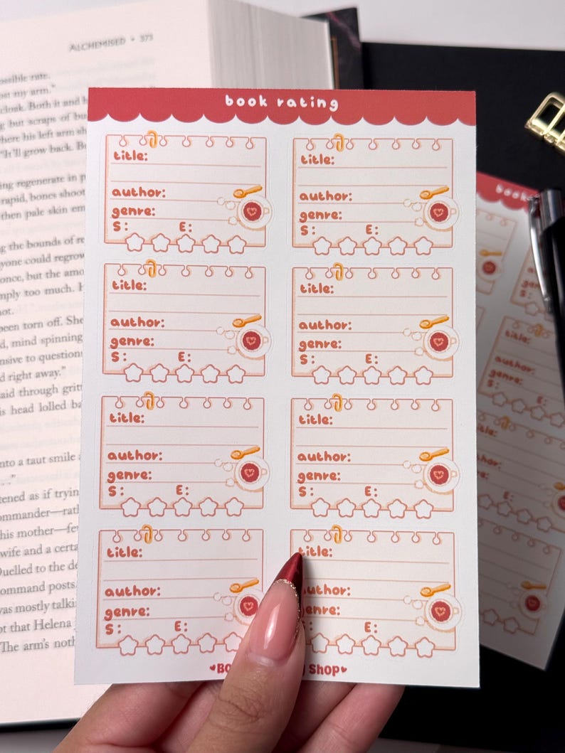 Book Rating Sticker Sheet 4x6| Reading Journal, Planner Vinyl| Matte ...