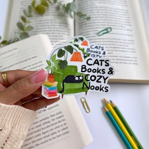 Vinilo adhesivo brillante "Cats Books & Cozy Nooks" / Adhesivo de lectura acogedora "Quédate en casa con mi gato" / Regalo para amantes de los gatos y los libros / Ratones de biblioteca