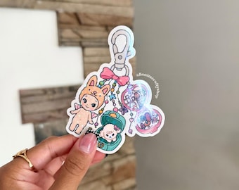 Kawaii Trinket Collector Keychain Sticker Vinyl| Nostalgic Girlhood Y2K Decal for Planner, Junk Journal, Phone Case Deco| Sticker Collectors