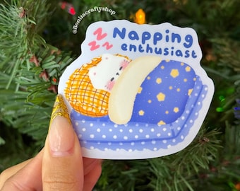 Napping Enthusiast Waterproof Matte Sticker Vinyl| Cozy Sleepy Cat Decal for Laptop, iPads, Journal & Planner| Stationary Deco| Nap Lover