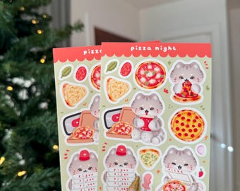 Pizza Night Cat Sticker Sheet 4x6| Kawaii Cat Pizza Delivery Vinyl Decal| Food Planner, Junk Journal, & Scrapbook Deco| Pizza Lovers Gift