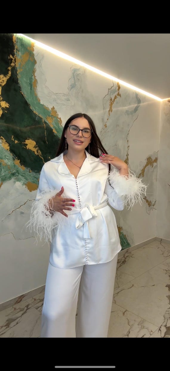 with feathers white bride pjs
