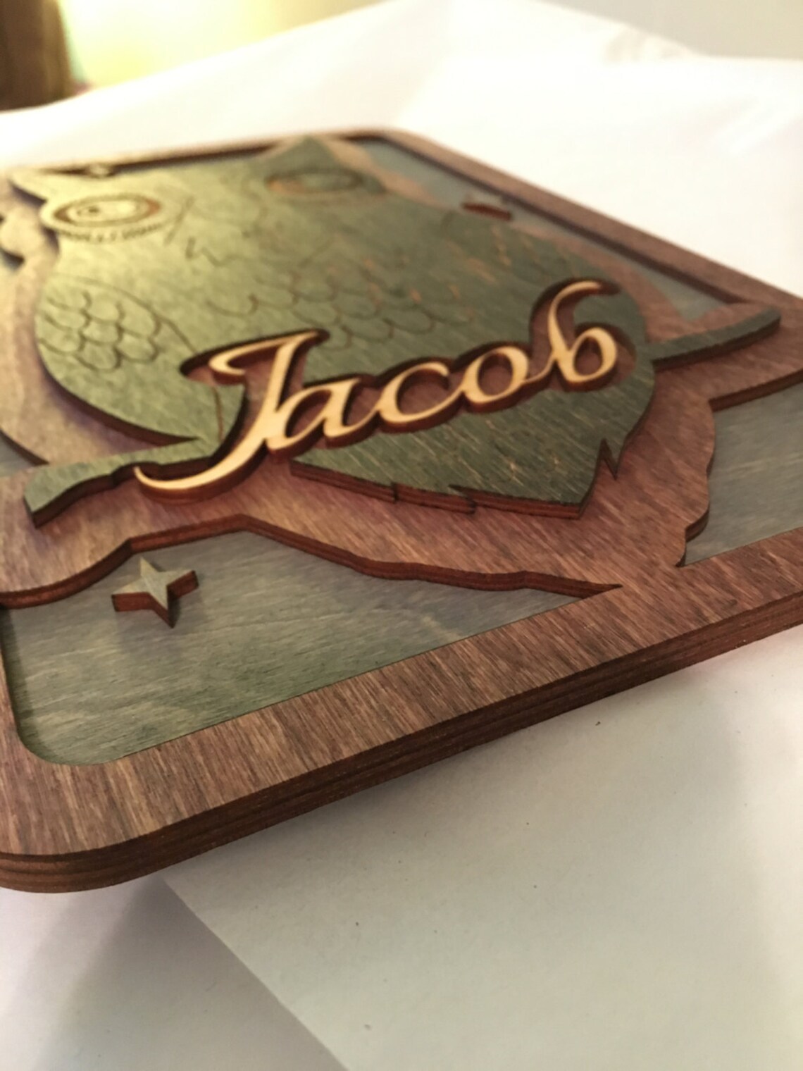 Buho madera nombre signo del corte del laser Etsy