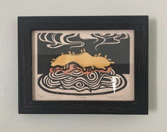 Cincinnati Chili 3-Way Block Print: Hand-Watercolored Relief Art