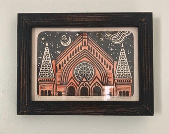 Music Hall Cincinnati Block Print Printmaking Relief Print Linocut Linoblock