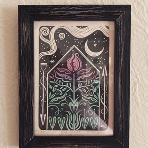 Greenhouse Floral Block Print Printmaking Garden Gardening Relief Print Linocut Linoblock