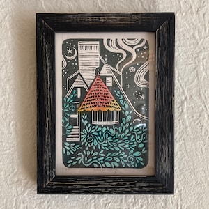 Dream Cottage Tudor House Block Print Printmaking Relief Print Linocut Linoblock