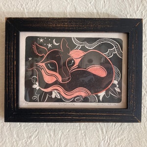 Vulpecula Fuchs Druck: Handaquarellierter Linoldruck