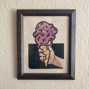 Raspberry Chip Ice Cream Cone Block Print: Cincinnati Art, 6x8