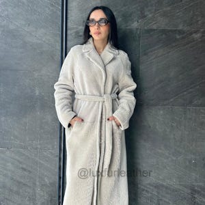 Astrakhan Lambskin BEIGE TRENCH-Genuine Astrakhan Lambskin Overcoat | Genuine Sheepskin Trimmed Double Side-Women Maxi Fur Coat- Lambskin 25