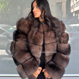 Sable Color Fox Fur Jacket-Limited Quality Fur-Ultra Soft Look-Women Fox Fur Jacket- Women Natural Fox Fur- Fox Jacket- Premium Quality  25