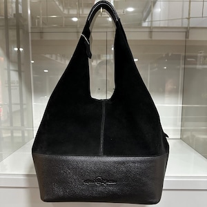 Schwarze Damen Umhängetasche, Jumbo & Wildleder Ledertasche, Slouchy Hobo Bag, Weiche Echtleder Tragetasche für Frauen - Kleine Extra Tasche innen