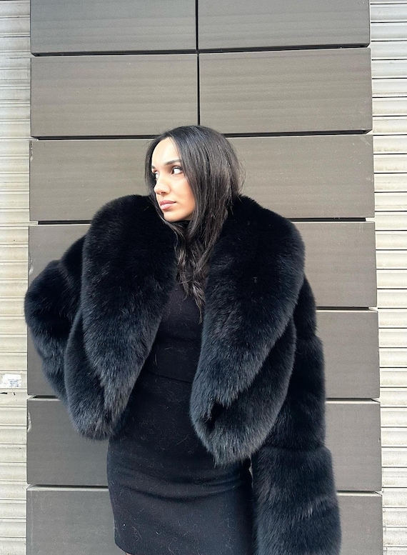 LUXURY NATURAL Black FOX fur / Women coat with Whole skin fur jacket,luxury fur jacket - Real fur jacket,anniversary gift Christmas 52