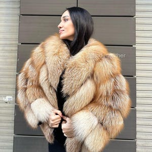Women Natural Frost Fox Fur Jacket- Fox Jacket- Premium Quality Fur - Women Christmas Gift 25