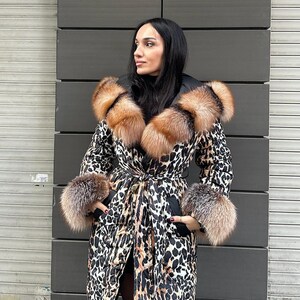 Women Bomber Puffer Fur Jacket- Frost Fox fur Hood-Animal Print Women Fox Fur Jacket- Microfiber Waterproof Jacket 17 image 4