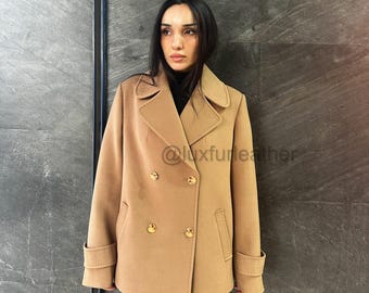 Premium Fabric Braune Damen Wolle&Kaschmir Jacke - Premium Caot für Frauen- Kaschmir und Wolle Mantel- Damen Mantel-Frauen Jacke- 14