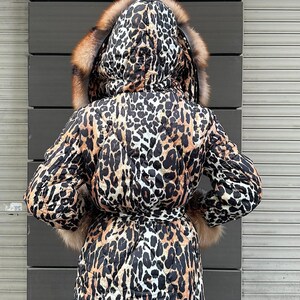 Women Bomber Puffer Fur Jacket- Frost Fox fur Hood-Animal Print Women Fox Fur Jacket- Microfiber Waterproof Jacket 17 image 2