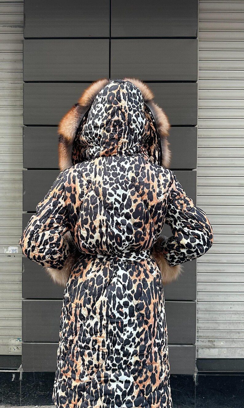 Women Bomber Puffer Fur Jacket- Frost Fox fur Hood-Animal Print Women Fox Fur Jacket- Microfiber Waterproof Jacket 17 image 2
