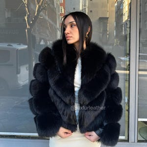 Black Color Long Cashmere Coat Fox Fur Collarand and Cufs