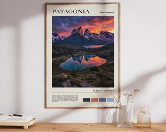 Patagonia Wall Art, Patagonia Printable Poster, Mountain Home Decor, Gift for Travel or Mountain Lovers, Digital Print with Color Palette
