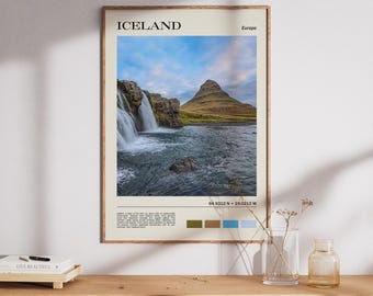 Iceland Wall Art, Kirkjufell Printable Poster, Mountain Home Decor, Gift for Travel or Mountain Lovers, Digital Print with Color Palette