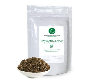 May include: A white resealable bag of Phyllanthus niruri, also known as Chanca Piedra, a loose cut, nature-crafted herbal tea. The bag has a label with the brand name Linden Botanicals and the website address.