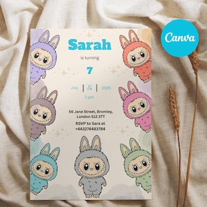 Labubu Birthday Invitation Template, Canva Template, Birthday Party Invite, Invitation Template, Colourful Labubu Invite.