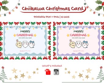 Chiikawa Christmas Card Set (2 Designs) | Holiday Card | Printable Pastel Xmas Greeting | Digital Download