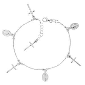 Italian Sterling Silver 7” Rosary Bead Charm Bracelet