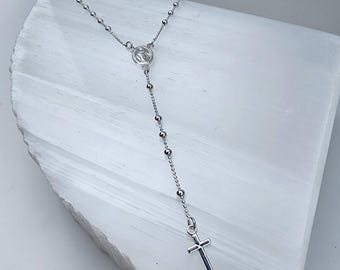 Italian Pure Sterling Silver 18” Rosary Bead Necklace