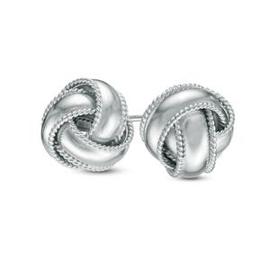 May include: Silver knot earrings with a rope-like design. The earrings are a classic and elegant style.