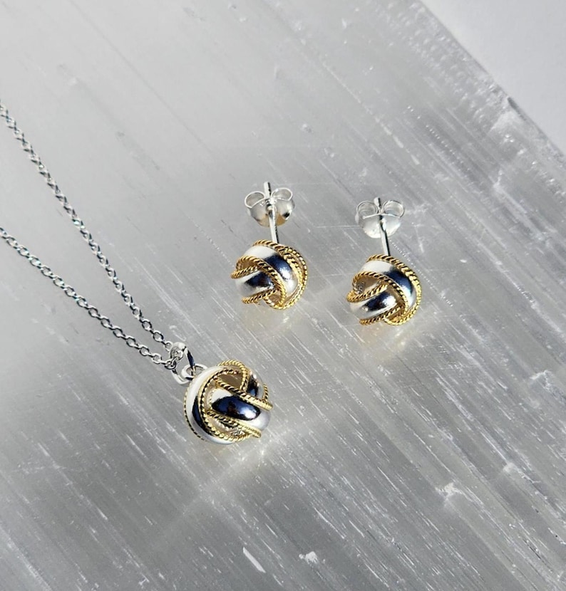 Italian Two-Tone 24KT Gold and Sterling Silver 8mm Love Knot Earrings image 10