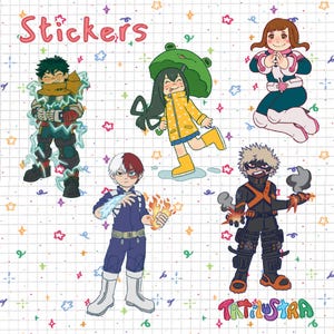 Boku no Hero Academia - My Hero Academia - adesivos Deku, Midoriya, Bakugou, Todoroki, Uraraka, Froppy, Tsuyu