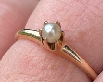 Art Deco 14k Yellow Gold High Mount Claw Pearl Ring size 6.5