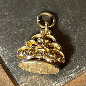 Victorian 12k Wax Seal Watch Chain Fob w/ Monogram FBR or TBR